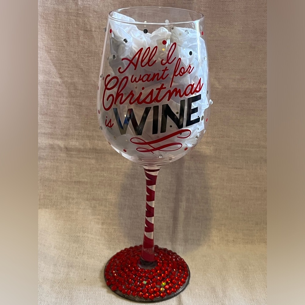 All I Want For Christmas Hand Painted Wine Glass.
